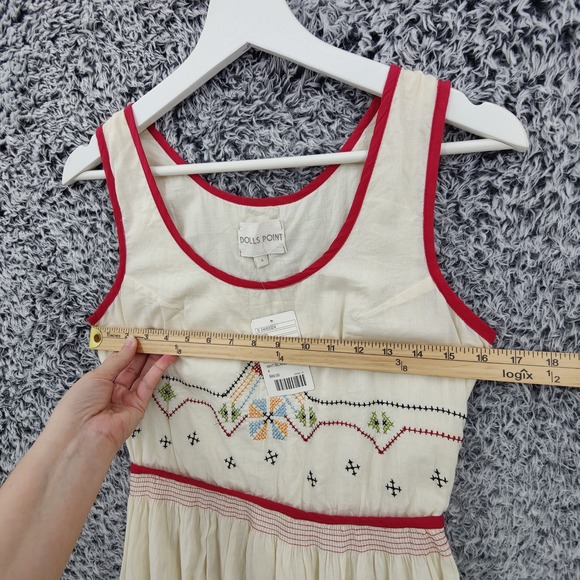Dolls Point Women Dress Boho Folk Cottagecore 4 Cream Red Embroidered High Low - Picture 2 of 15